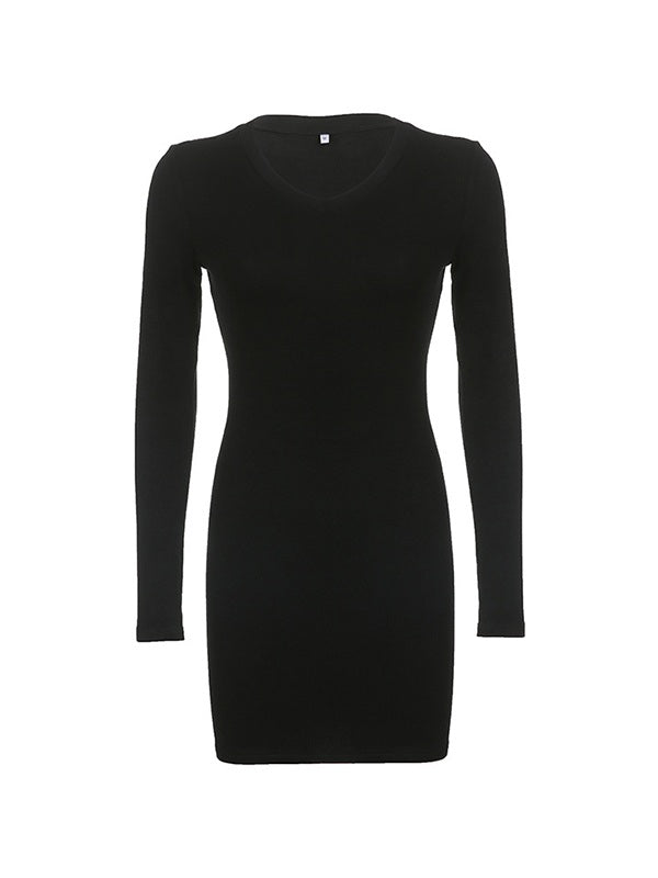 Knitted Black Long Sleeve Mini Dress