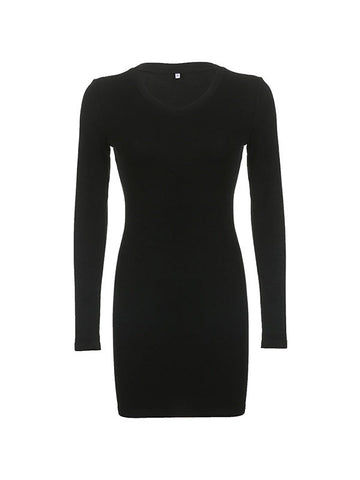 Knitted Black Long Sleeve Mini Dress