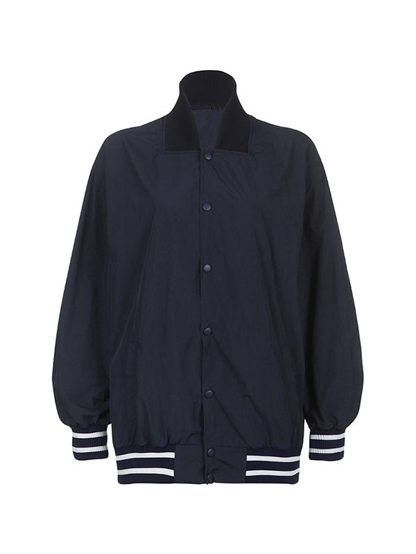 Button Down Nylon Varsity Jacket