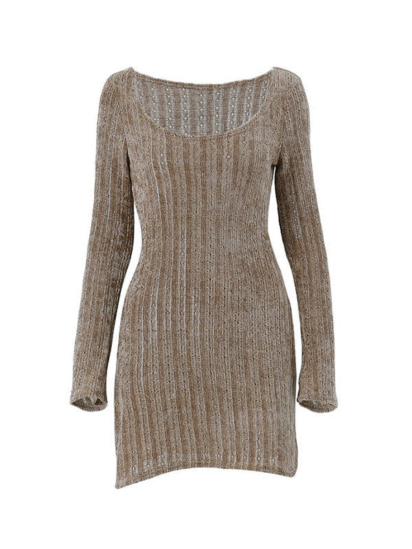 Vintage Brown Long Sleeve Sweater Mini Dress