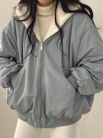 Chaqueta polar reversible de gran tamaño con capucha