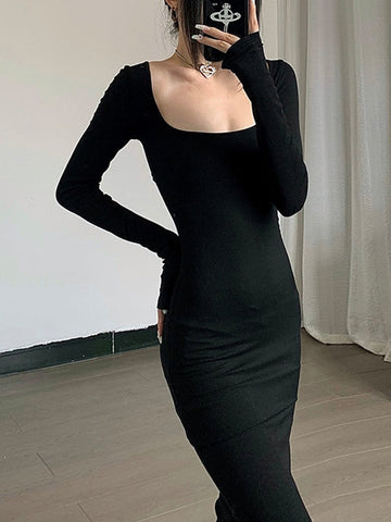 Black Long Sleeve Bodycon Maxi Dress