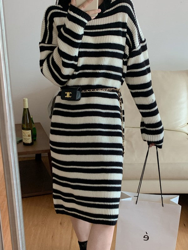 Knitted Stripe Long Sleeve Maxi Dress