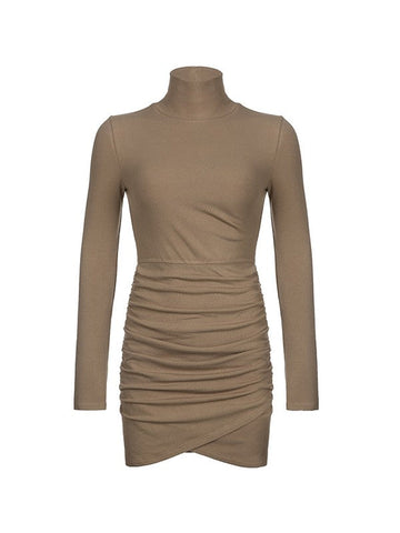 Ruched Cross Over Knitted Long Sleeve Mini Dress