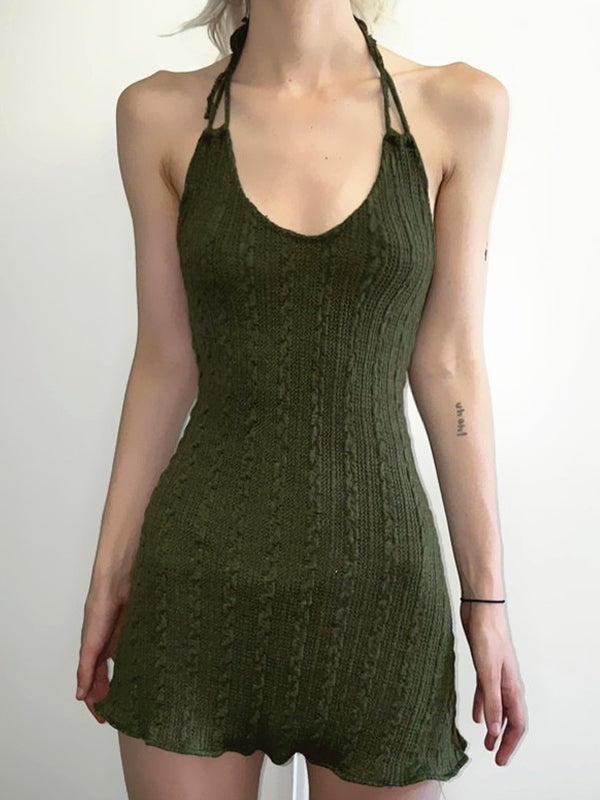 Minivestido de punto con cuello halter verde