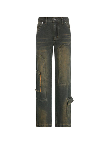 Patchwork Vintage Straight Cargo Jeans