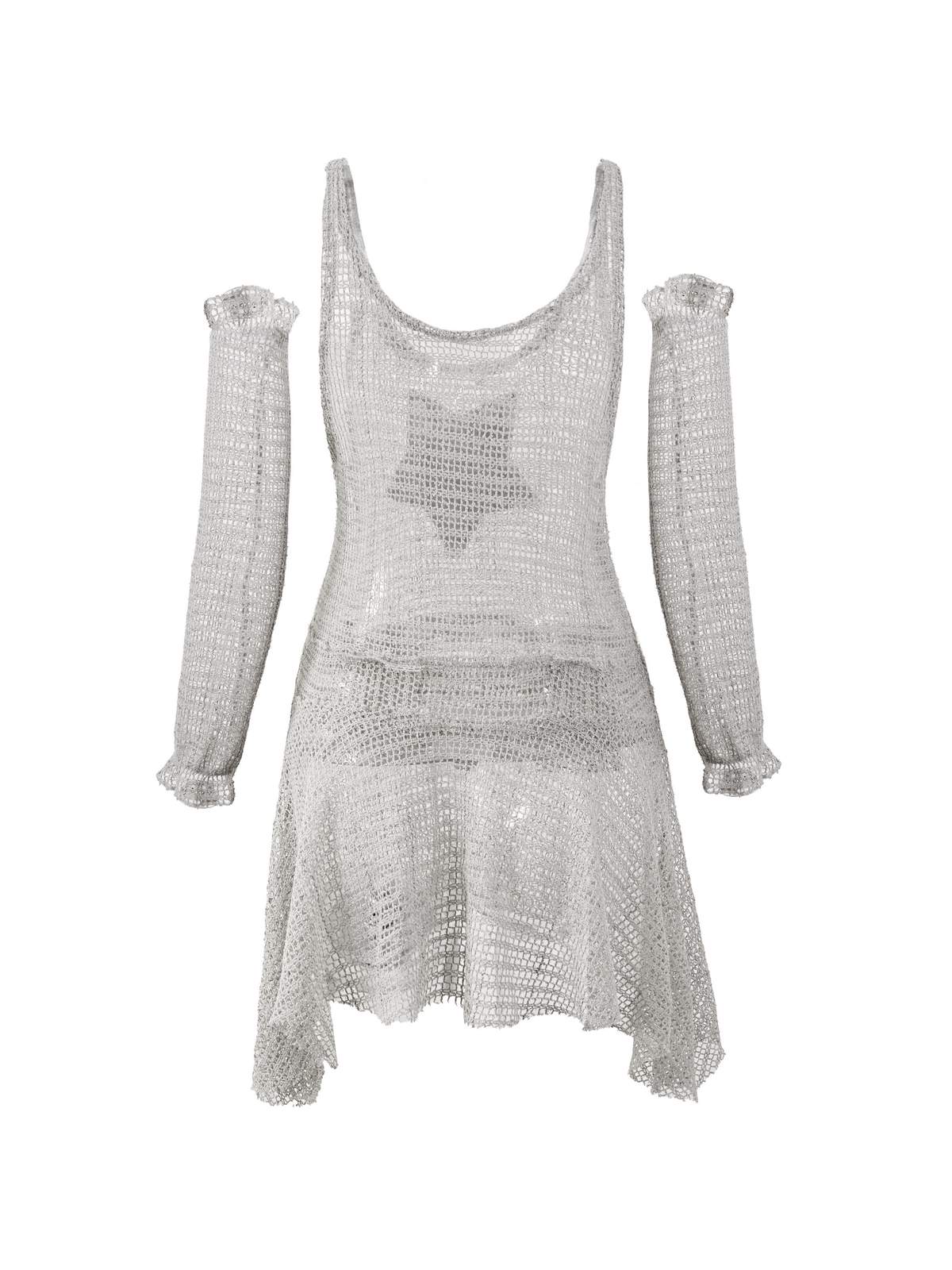 Arm Gloves Hollow Out Star Crochet Knit Mini Dress