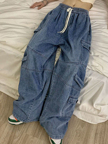 Punk Blue Wash Baggy Cargo Jeans