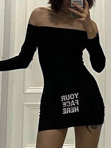 Black Off Shoulder Long Sleeve Mini Dress