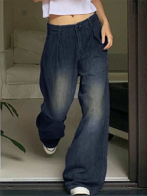 Pleat Faded Denim Boyfriend Jeans