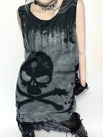 Ärmelloses Minikleid mit Splash-Totenkopf