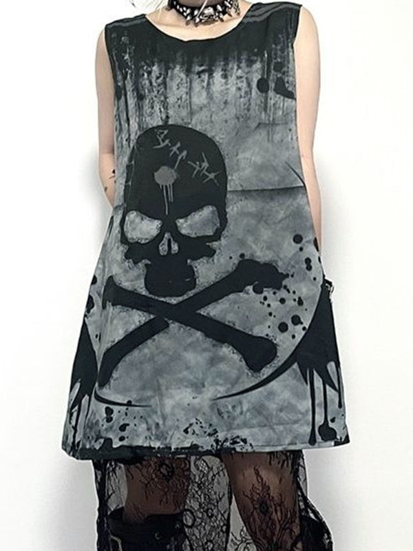 Minivestido sin mangas con estampado de calavera salpicada