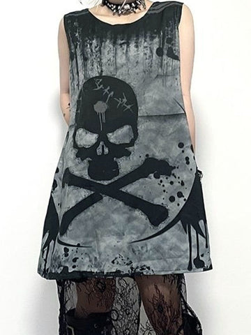 Ärmelloses Minikleid mit Splash-Totenkopf