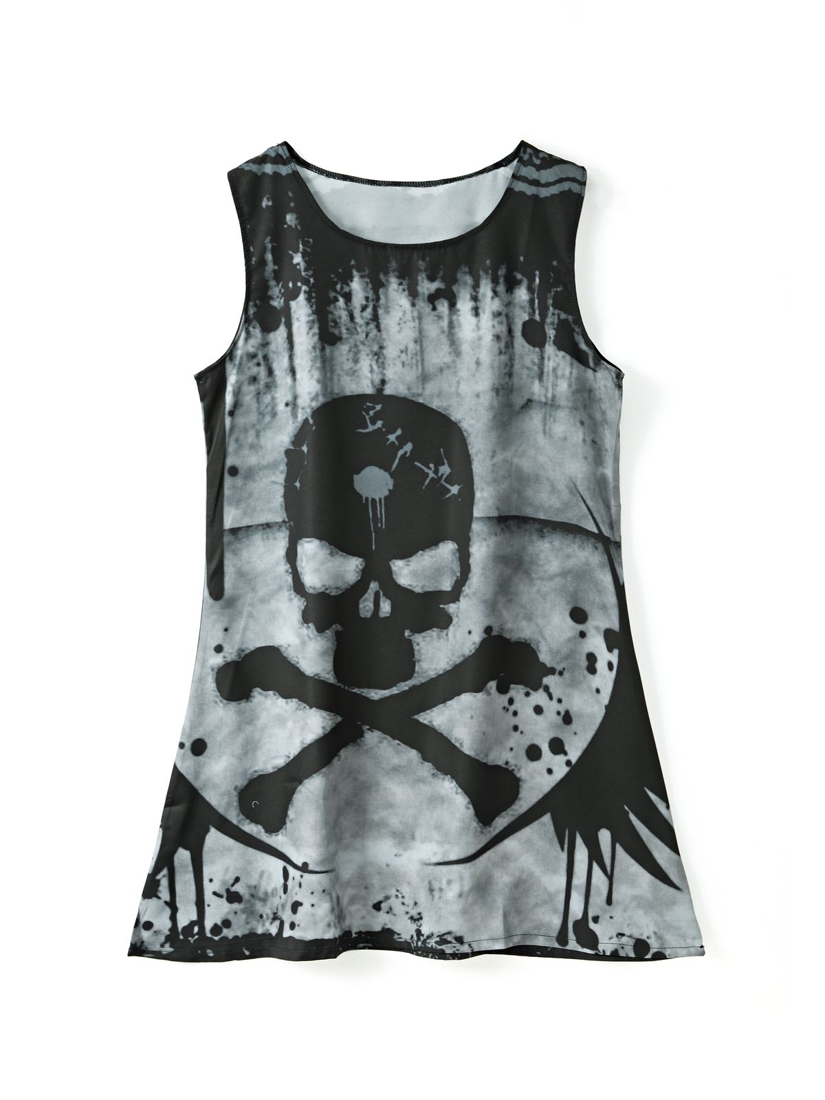 Ärmelloses Minikleid mit Splash-Totenkopf