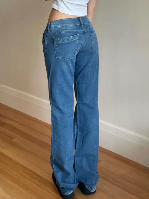 Blau verwaschene Boyfriendjeans mit niedriger Taille