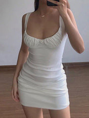 White Ruched Tank Mini Dress