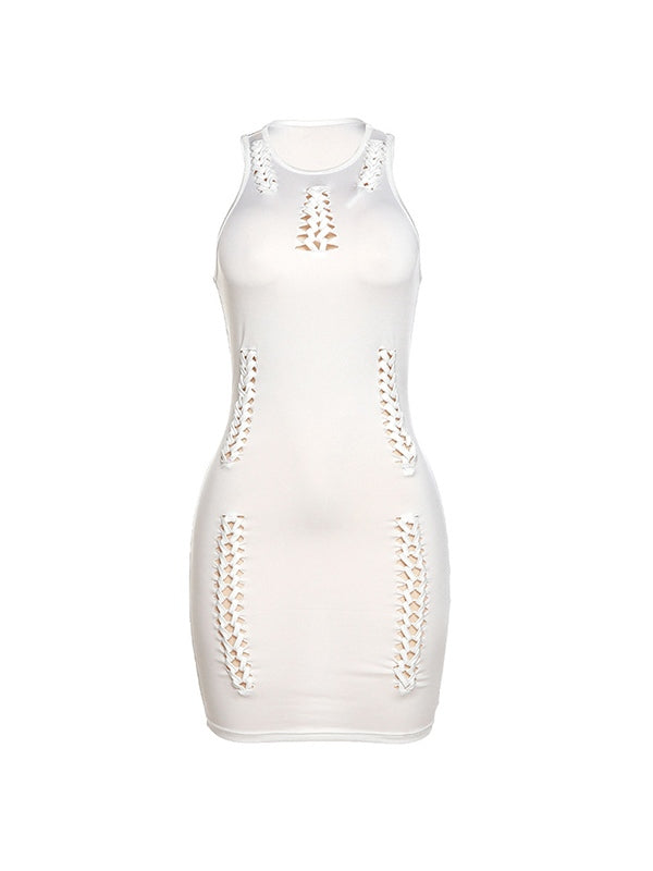 Slash Detail White Tank Mini Dress