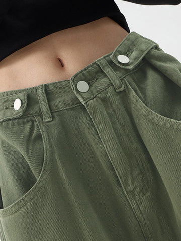 Buttoned Green Baggy Boyfriend Jeans