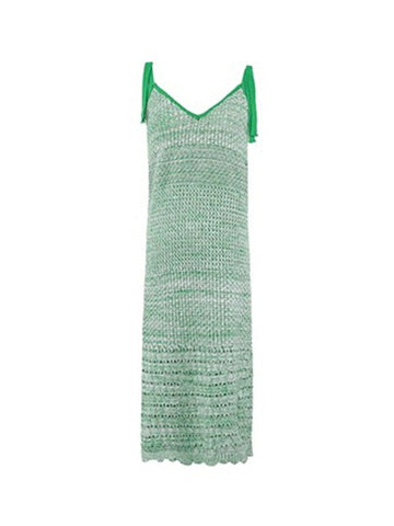 Lace Up Green Crochet Knit Maxi Dress