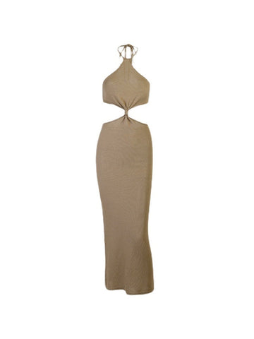 Einfarbiges Neckholder-Maxikleid mit Cut-outs