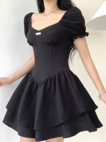 Schwarzes Korsett-Minikleid mit Puffärmeln