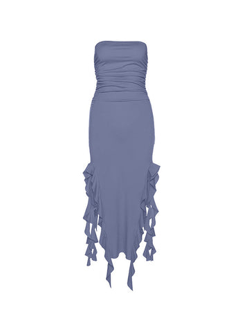 Irregular Ruffle Bandeau Maxi Dress