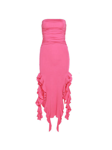 Irregular Ruffle Bandeau Maxi Dress