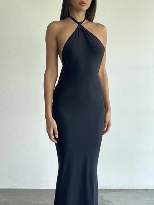 Halter Neck Black Maxi Dress – Omcne