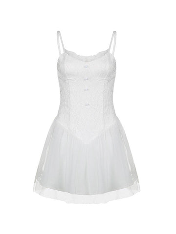 Jacquard Mesh Paneled White Mini Dress