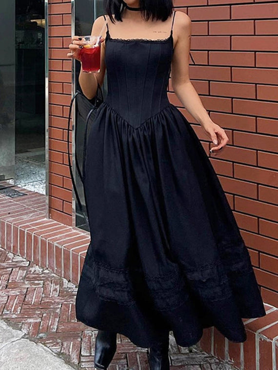 Amomento Shirring Long Dress - Black – The Frankie Shop