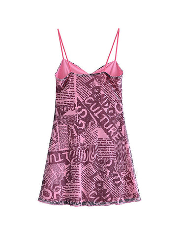 Printed Mesh Slip Mini Dress