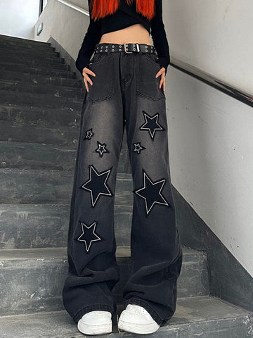 Baggy-Boyfriendjeans mit Stern-Patch