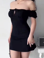 Tie Front Puff Sleeve Black Mini Dress