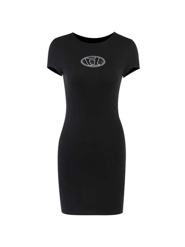 Hollow Out Logo Bodycon Mini Dress