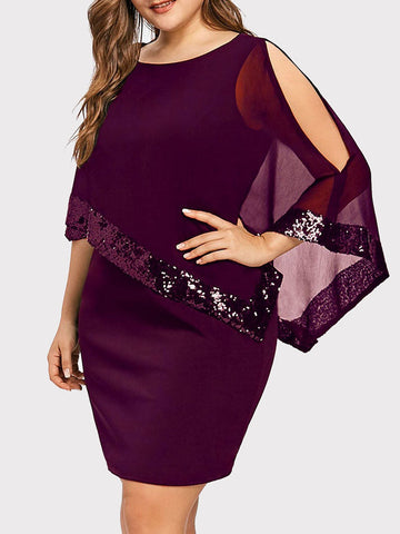 Cold Shoulder Overlay Sequins Dress