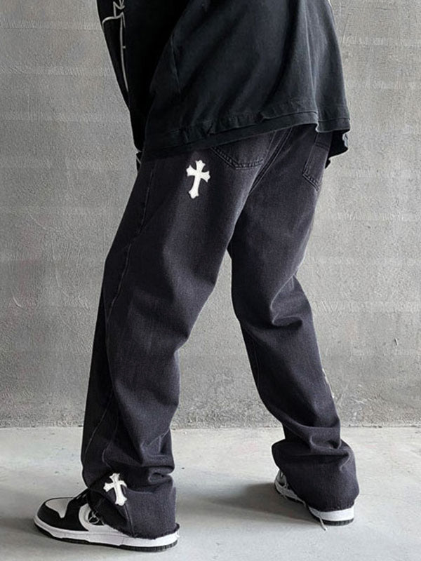 Herren Jeans mit verwaschenem Cross-Design und geradem Bein