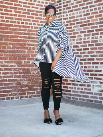 Stripe Print High Low Hem Top