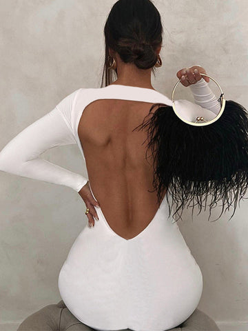 Backless Long Sleeve Flare Leg Jumpsuit