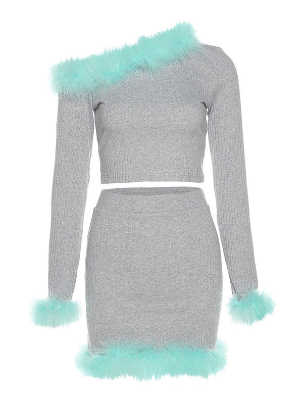 Faux Fur Trim Long Sleeve Set