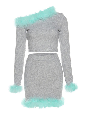 Faux Fur Trim Long Sleeve Set