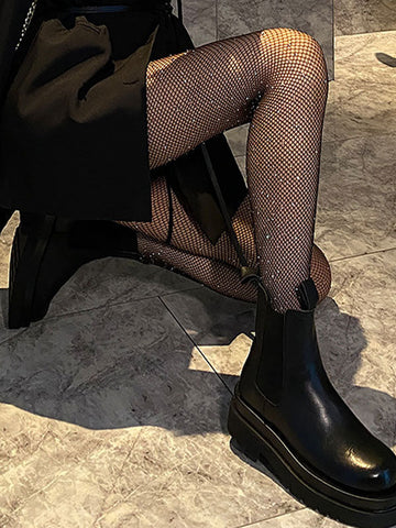 Rhinestone Decor Fishnet Tights