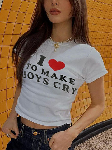 Kurzärmliges Crop-Top mit Buchstabengrafik