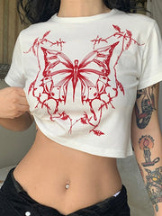 Butterfly Print White Crop Top