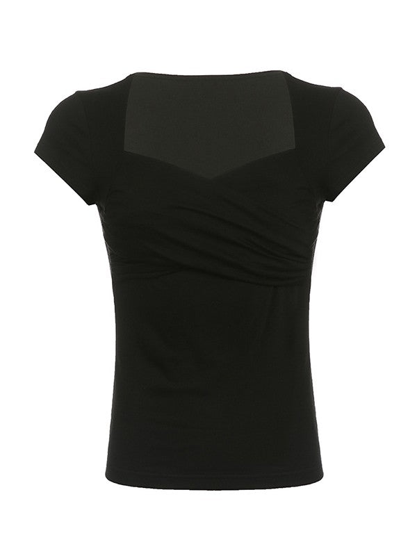Criss Cross Ruched V Neck Tee