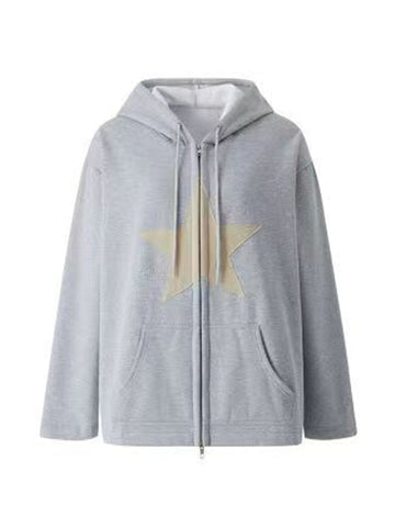 Vintage Star Patch Baggy Zip Up Hoodie