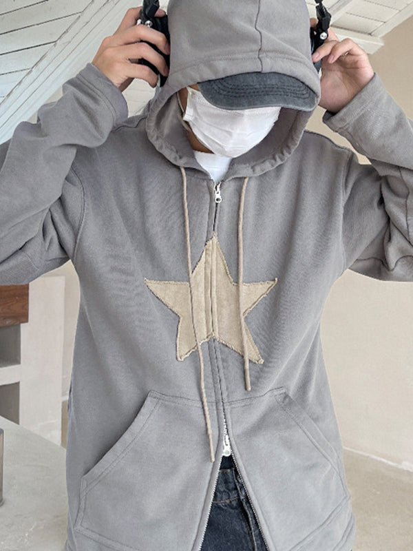 Sudadera holgada con cremallera y parche de estrella vintage