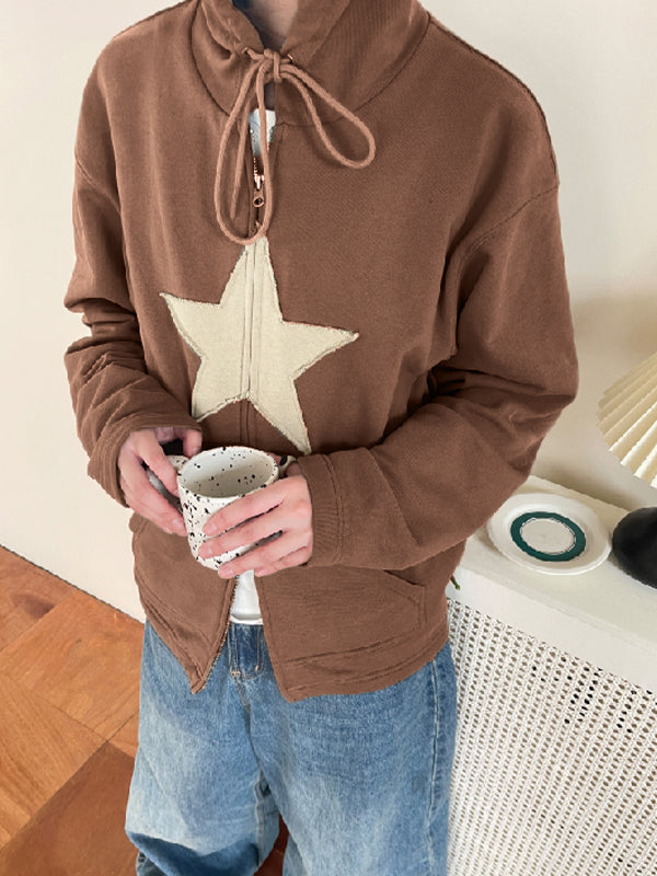 Vintage Star Patch Baggy Zip Up Hoodie