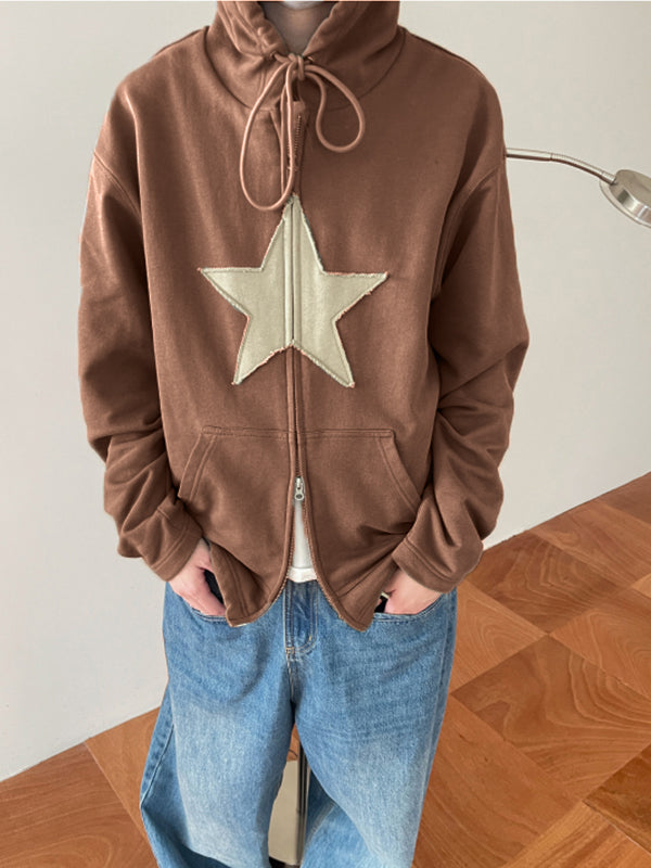 Sudadera holgada con cremallera y parche de estrella vintage