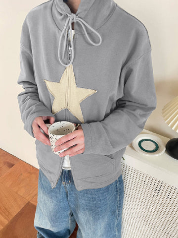 Vintage Star Patch Baggy Zip Up Hoodie