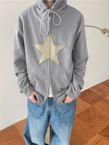 Sudadera holgada con cremallera y parche de estrella vintage